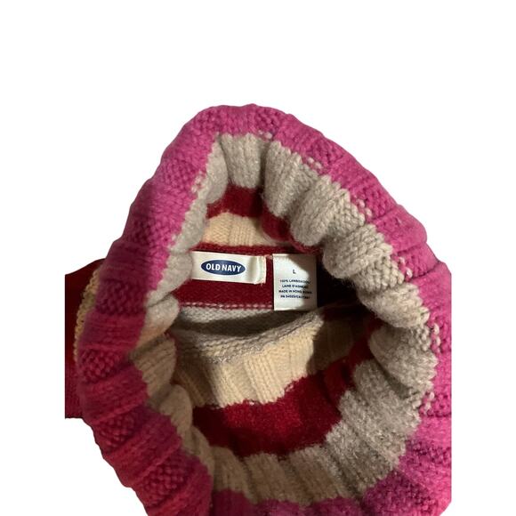 Old Navy Vintage Y2K 100% Lambs Wool Turtleneck Sweater Women Stripe Rainbow - Picture 3 of 5